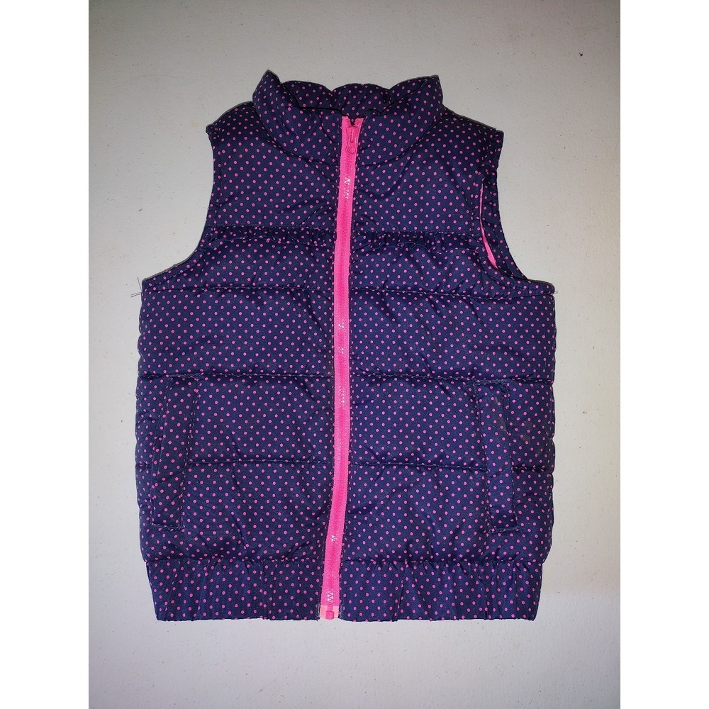 Genuine Kids OshKosh Girls Navy Pink Polka‎ Dot Puffer Vest 4T Full Zip Quilted
